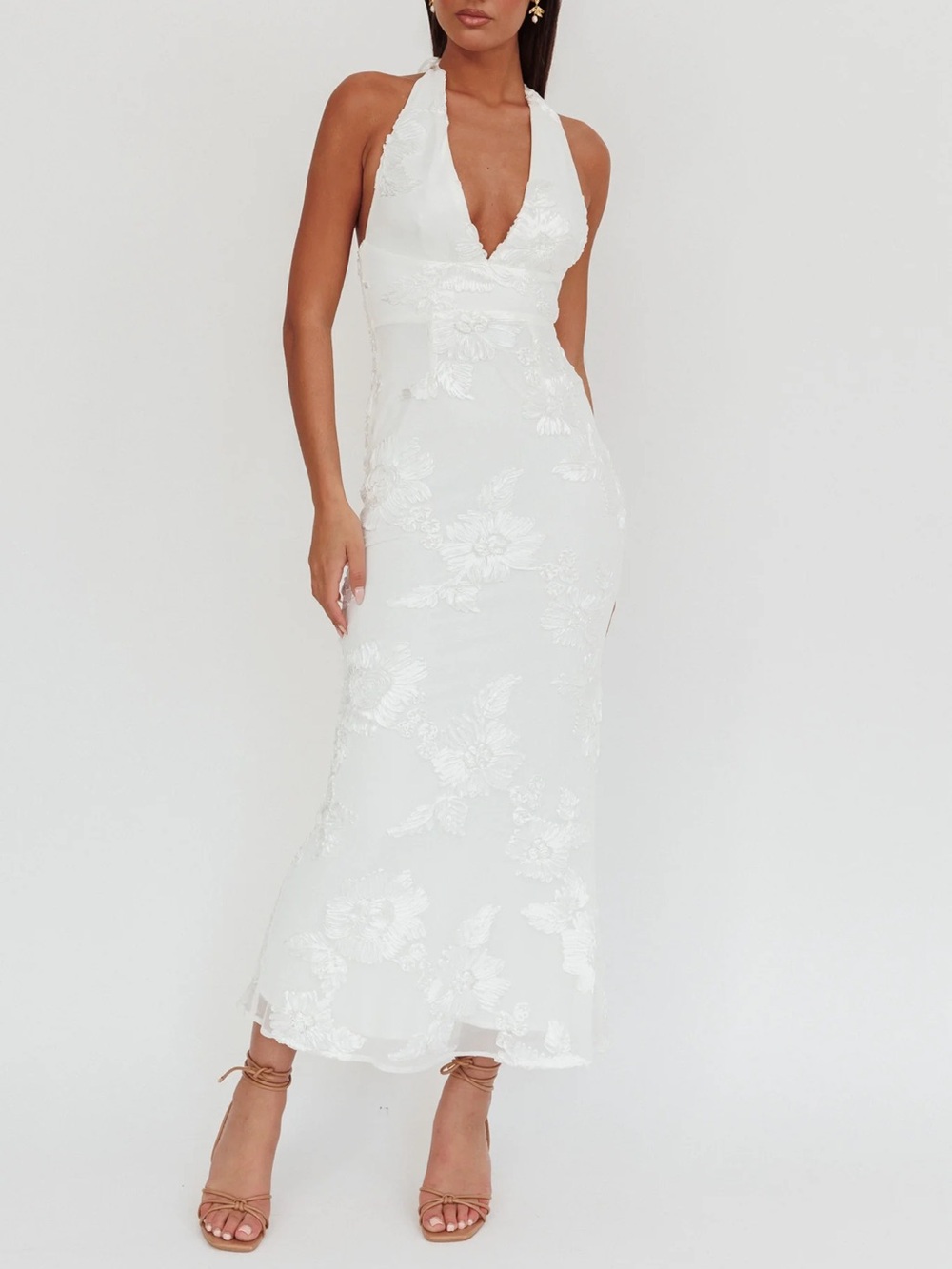 Cipriana Backless Halter Maxi Embellished Dress